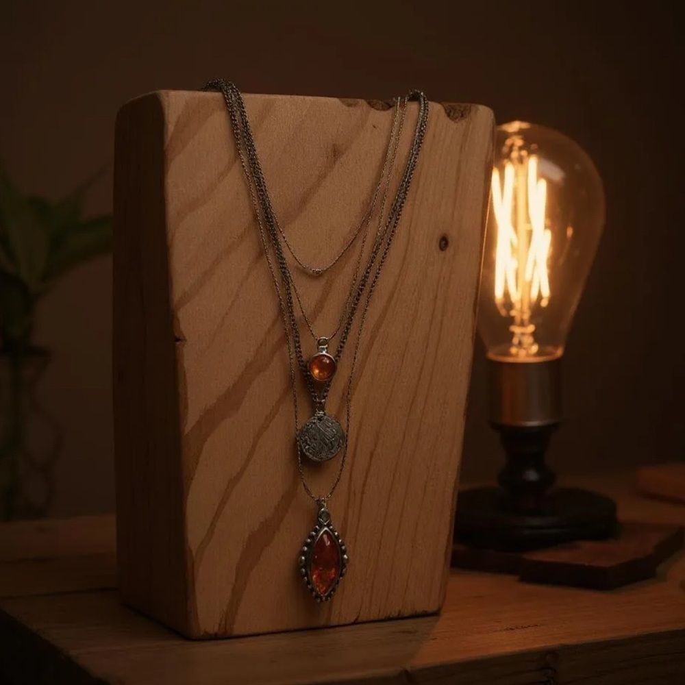 Boho Layered Necklace | Orange Stone Pendant & Coin Charm | Silver Tone